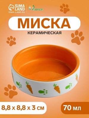 Миска керамическая "Морковки и лапки" 70 мл - 8,8 х 8,8 х 3 см, оранжевая/белая