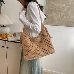 Сумка женская пляжная, вязаная, шоппер, авоська на плечо, бохо стиль