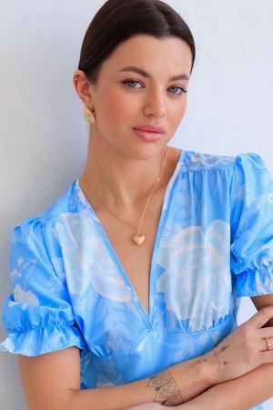 Платье голубое с белыми пионами