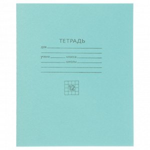 Тетрадь в клетку 12 л., БЕЛЫЕ ЛИСТЫ, зеленая обл., скрепка