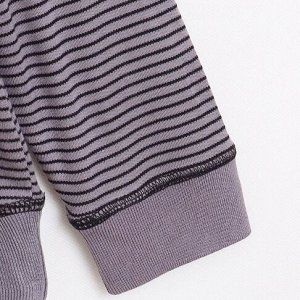 Домашний хлопковый мягкий костюм в полоску: лонгслив + брюки, темно-серый