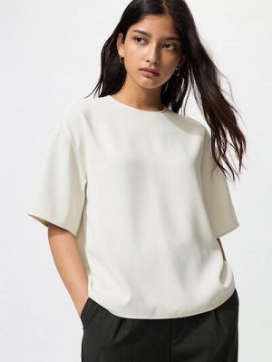 UNIQLO - драпированная футболка-блузка с коротким рукавом - 01 OFFWHITE