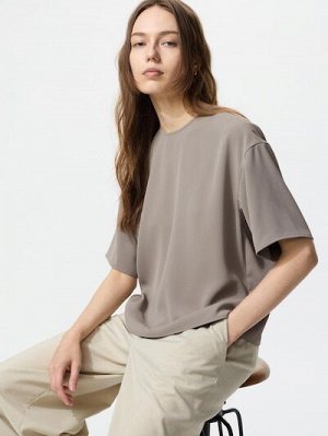 UNIQLO - драпированная футболка-блузка с коротким рукавом - 33 KHAKI