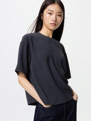 UNIQLO - драпированная футболка-блузка с коротким рукавом - 69 NAVY