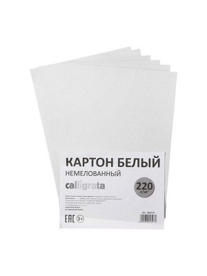Картон белый А4, 6 листов, 220г/м2 Calligrata, немелованный, на скобе, ЭКОНОМ