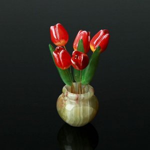Сувенир «Тюльпаны в вазе», 5 цветков, малая, 9-12 см, селенит, оникс