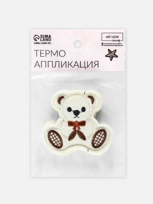 Термоаппликация «Мишка с бантиком», 5.5x6 см, бежевая