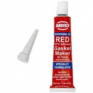 Герметик-прокладка АВRО Masters Red RTV Silicone Gasket Maker Hi-Temp, силиконовый, термостойкий (до +343°C) красный, туба 32г, арт. 11-АВ-CH-32