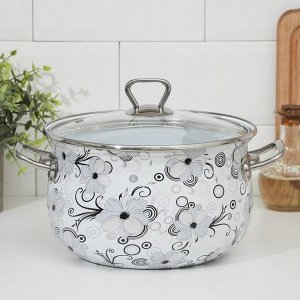 Кастрюля эмалированная Кружево 5,7л стеклянная крышка