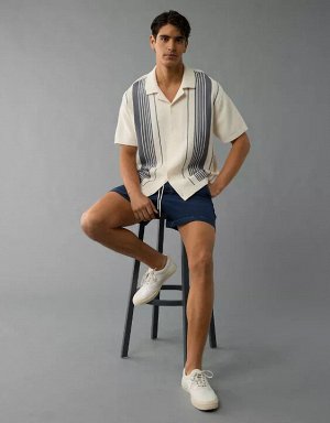 AE Weekend Striped Button-Up Sweater Polo Shirt
