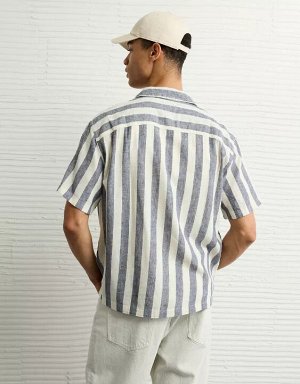 AE Poolside Linen-Blend Striped Button-Up Shirt