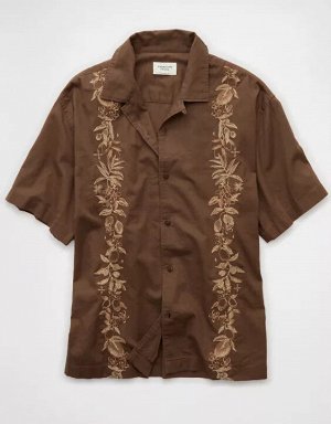 AE Poolside Linen-Blend Embroidered Button-Up Shirt