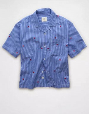 AE Pride Poolside Embroidered Striped Button-Up Shirt