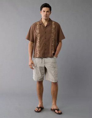 AE Poolside Linen-Blend Embroidered Button-Up Shirt