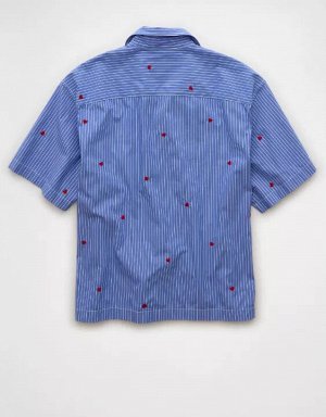 AE Pride Poolside Embroidered Striped Button-Up Shirt