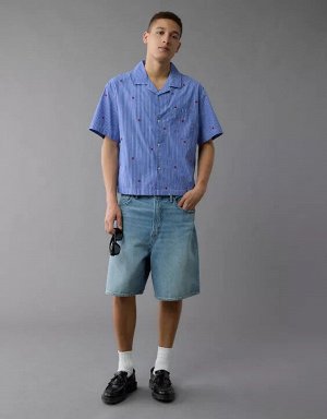 AE Pride Poolside Embroidered Striped Button-Up Shirt