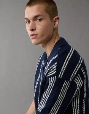 AE Weekend Striped Button-Up Sweater Polo Shirt