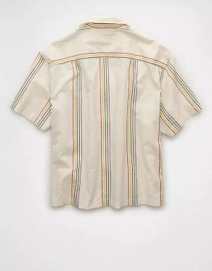 AE Pride Poolside Embroidered Striped Button-Up Shirt