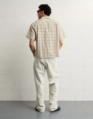 AE Poolside Linen-Blend Plaid Button-Up Shirt
