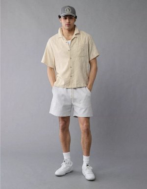American Eagle AE Poolside Linen-Blend Floral Button-Up Shirt