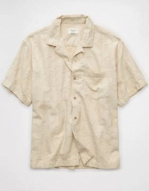 American Eagle AE Poolside Linen-Blend Floral Button-Up Shirt