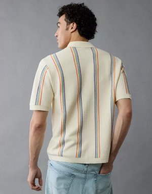 AE Pride Weekend Striped Button-Up Sweater Polo Shirt