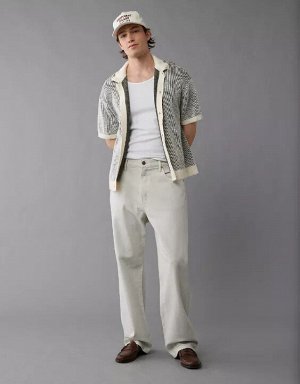 AE Weekend Striped Button-Up Sweater Polo Shirt
