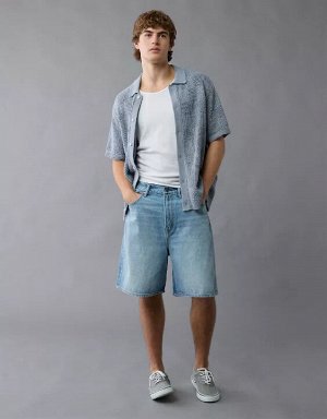 AE Weekend Checkerboard Button-Up Sweater Polo Shirt