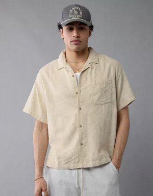 American Eagle AE Poolside Linen-Blend Floral Button-Up Shirt