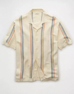 AE Pride Weekend Striped Button-Up Sweater Polo Shirt