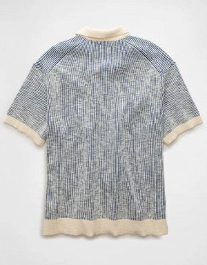 AE Weekend Striped Button-Up Sweater Polo Shirt