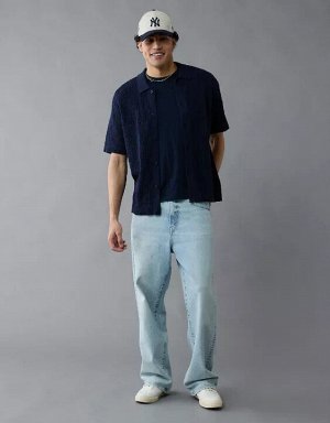 AE Weekend Checkerboard Button-Up Sweater Polo Shirt