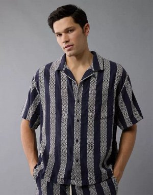 AE Poolside Textured Striped Button-Up Shirt