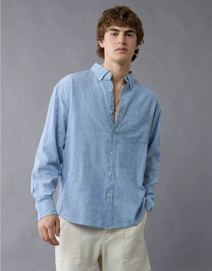AE Everyday Relaxed Linen-Blend Button-Up Shirt