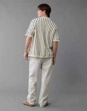 AE Weekend Pinstripe Button-Up Sweater Polo Shirt