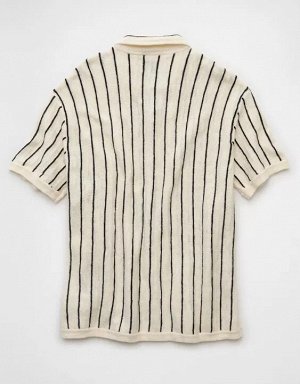 AE Weekend Pinstripe Button-Up Sweater Polo Shirt