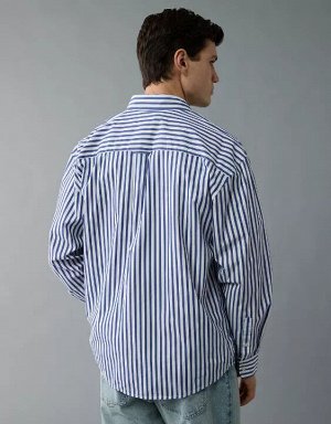 AE Everyday Relaxed Poplin Striped Button-Up Shirt