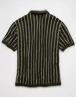 AE Weekend Pinstripe Button-Up Sweater Polo Shirt