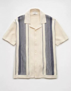 AE Weekend Striped Button-Up Sweater Polo Shirt