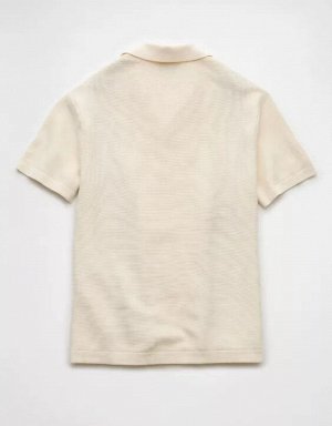 AE Weekend Striped Button-Up Sweater Polo Shirt