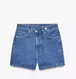 ДЖИНСОВЫЕ ШОРТЫ TRF С ВЫСОКОЙ ПОСАДКОЙ MOM FIT И КОСОЙ ЗАСТЕЖКОЙ, арт. 4806006, синий