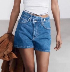 ДЖИНСОВЫЕ ШОРТЫ TRF С ВЫСОКОЙ ПОСАДКОЙ MOM FIT И КОСОЙ ЗАСТЕЖКОЙ, арт. 4806006, синий