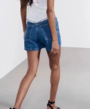 ДЖИНСОВЫЕ ШОРТЫ TRF С ВЫСОКОЙ ПОСАДКОЙ MOM FIT И КОСОЙ ЗАСТЕЖКОЙ, арт. 4806006, синий