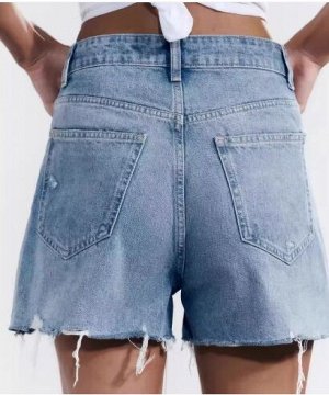ДЖИНСОВЫЕ ШОРТЫ TRF С ВЫСОКОЙ ПОСАДКОЙ MOM FIT И КОСОЙ ЗАСТЕЖКОЙ, арт. 4806006, голубой