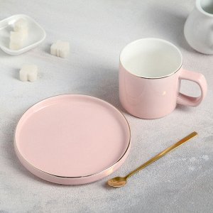Чайная пара «Грация», чашка 220 мл, блюдце d=14,5 см, ложка, цвет розовый