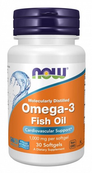 Омега-3 (рыбий жир) 1000 мг от NOW Foods, 500 капсул — для сердца, сосудов и мозга