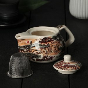 Чайник керамический заварочный «Пейзаж», 200 мл, 15x9,5x9 см, металлическое сито