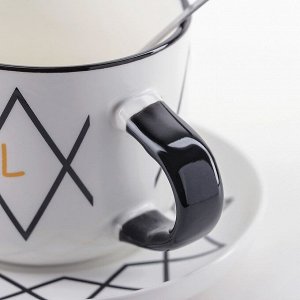 Набор чайный «Кофе с молоком», 3 предмета: кружка 180 мл, блюдце 12 см, ложка, рисунок МИКС