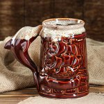 Кружка для пива &quot;Пивная&quot; коричневая, глазурь, 0,8 л, микс