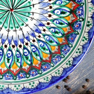 Тарелка Риштанская Керамика "Цветы", 22 см, синий